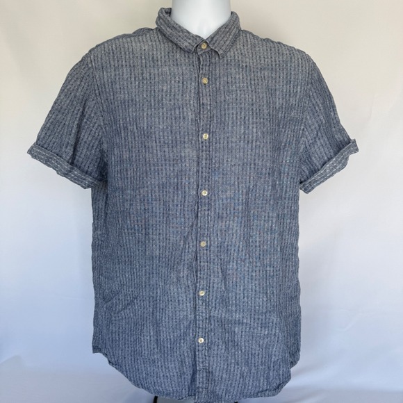 Scotch & Soda Other - Scotch & Soda Mens XXL Linen Blue Micro Print Short Sleeve Button Down Shirt